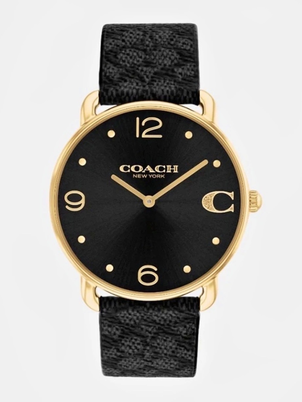 Coach Elliot Womens Black Dial Signature Canvas Strap Watch Black & Gold